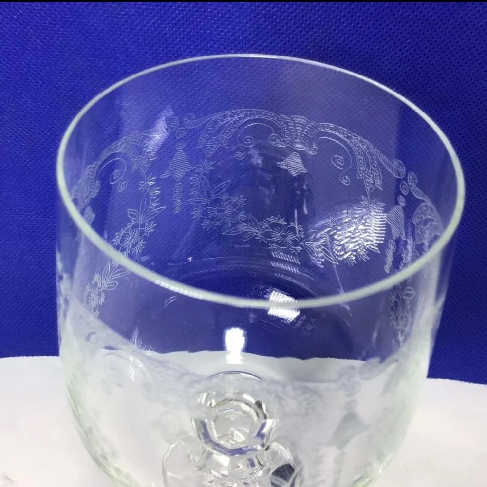 Set of 6 Vintage Bohemia Etching Floral Crystal Hand Blown Wine Glasses